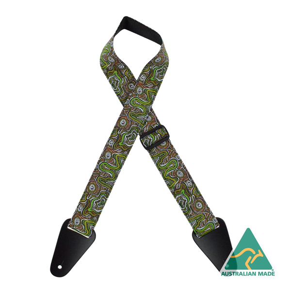 Colonial Leather Aboriginal Art Rag Guitar Strap - Meteors Green