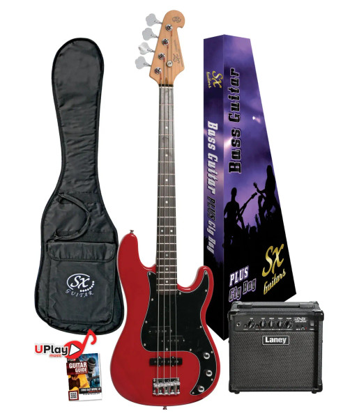 Sx Bass Guitar Pack with Laney 15w Amp - Fiesta Red