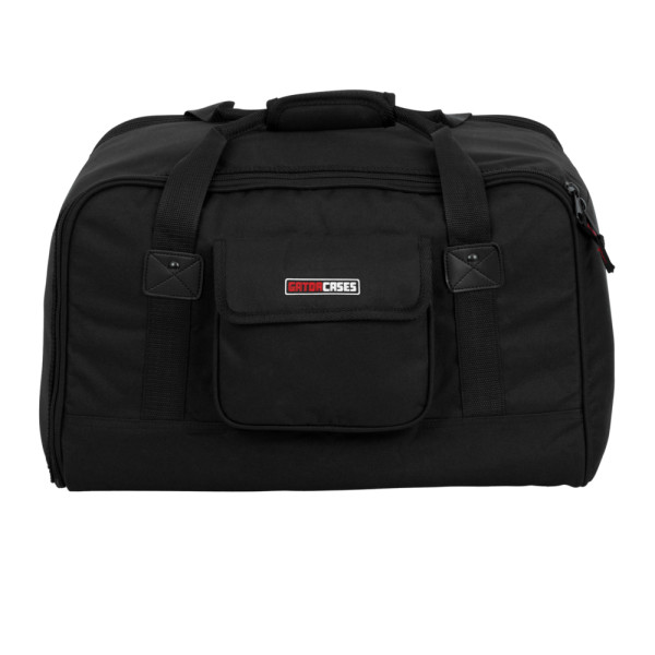 Gator GPA-TOTE8 padded speaker tote bag for 8-inch PA speakers. Lightweight, water-resistant protection with handles and accessory pocket. Front