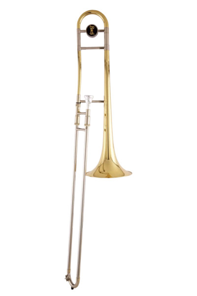 Bach BTB212 Bb tenor trombone in lacquer finish with nickel silver handslide components, supplied with mouthpiece and backpack-style case.