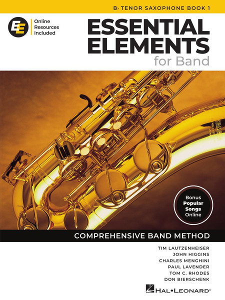 Cover of Essential Elements for Band Tenor Saxophone Book 1 New Series, compatible with previous editions and designed for beginner saxophone students.