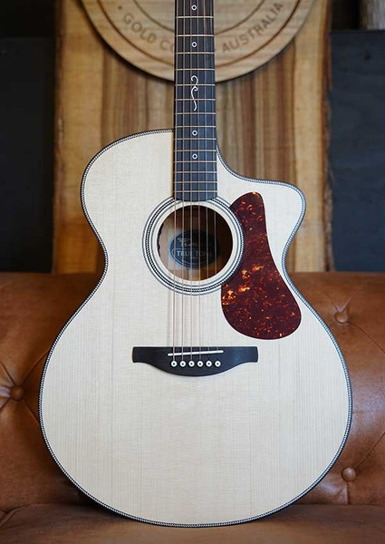 Fenech True Tone Series Grand Auditorium Cutaway acoustic guitar with solid Sitka spruce top and mahogany back and sides, handcrafted on the Gold Coast.