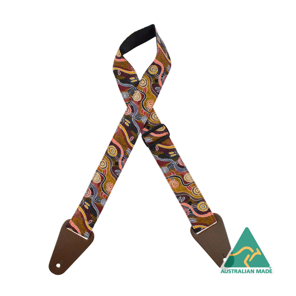Colonial Leather Aboriginal Guitar Strap Turtle Crossing Australia