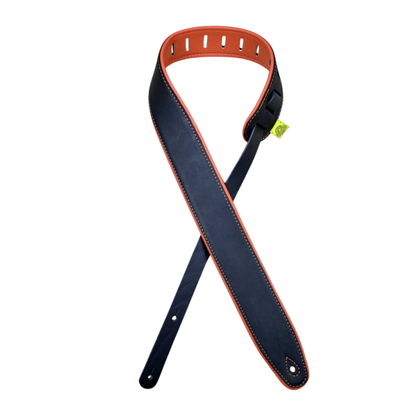 Colonial Leather padded guitar strap black orange