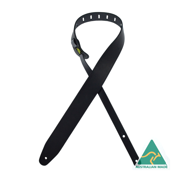 Colonial Leather black leather guitar strap upholstery backed