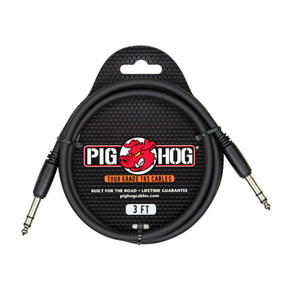 Pig Hog 1/4" TRS to 1/4" TRS Instrument Cable 3ft – Black
