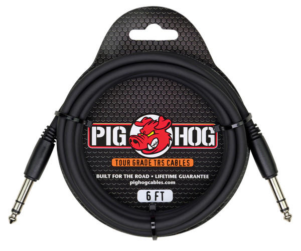 Pig Hog 1/4" TRS - 1/4" TRS Instrument Cable 6ft - Black