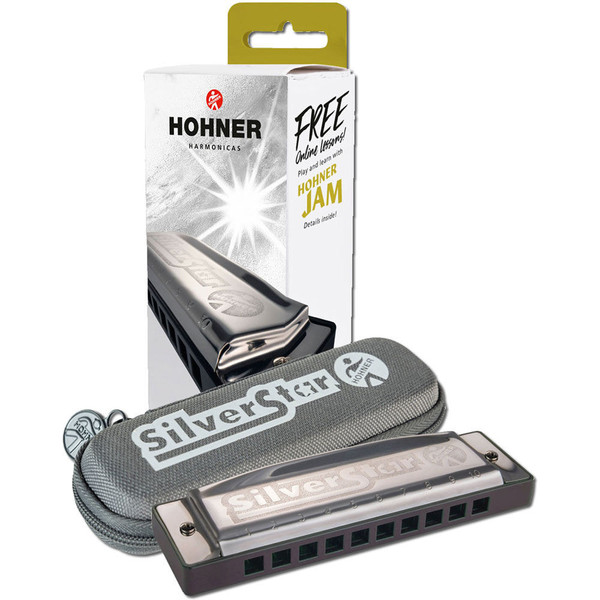 Hohner Silver Star harmonica for blues and rock music key of A - case, and box
