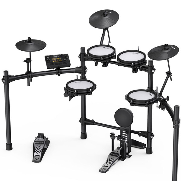 NU-X DM-210 electronic drum kit with all-mesh drum heads, independent kick tower and Bluetooth drum module.