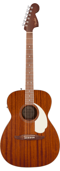Fender California Standard Monterey E acoustic-electric guitar in Natural Sapele with Fender six-in-line headstock.