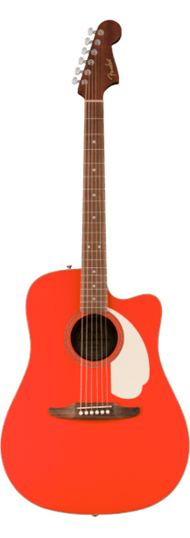 Fender California Standard Redondo CE dreadnought acoustic-electric guitar in Fiesta Red with six-in-line Fender headstock.