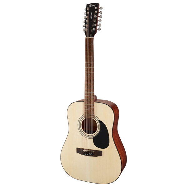 Cort AD810-12OP 12-string dreadnought acoustic guitar in open-pore natural finish.