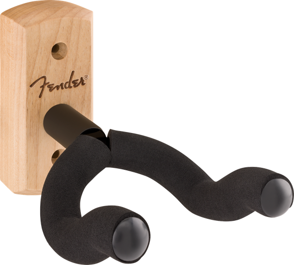Fender Essentials hardwood guitar wall hanger with pivoting EVA foam-padded steel yoke.
