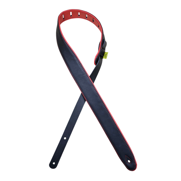 Colonial Leather 2.0″ Padded Upholstery Leather Guitar Strap - Black & Red - Mall Music