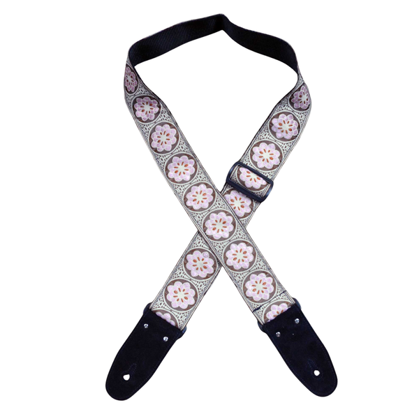 Pink Flowers Jacquard 50mm Webbing Guitar Strap