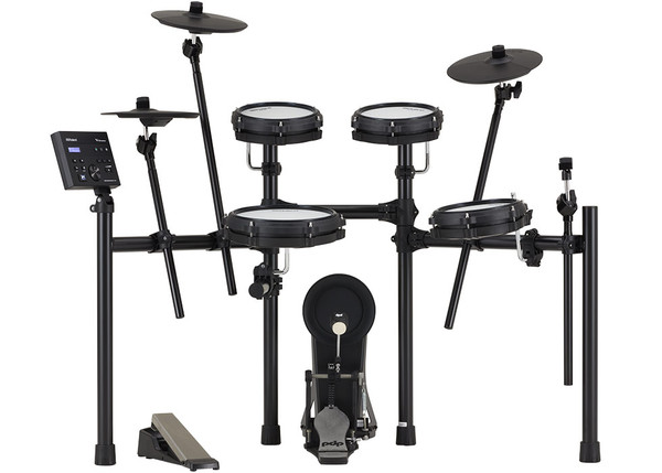 Roland TD-07DMK2 V-Drums five-piece electronic drum kit with PD-10H snare, PD-8H tom pads, CY-5 cymbals and KD-10 kick pad.