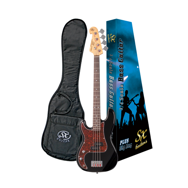 Precision Left-Hand Bass Guitar Short Scale 3/4 + Gig Bag - Black