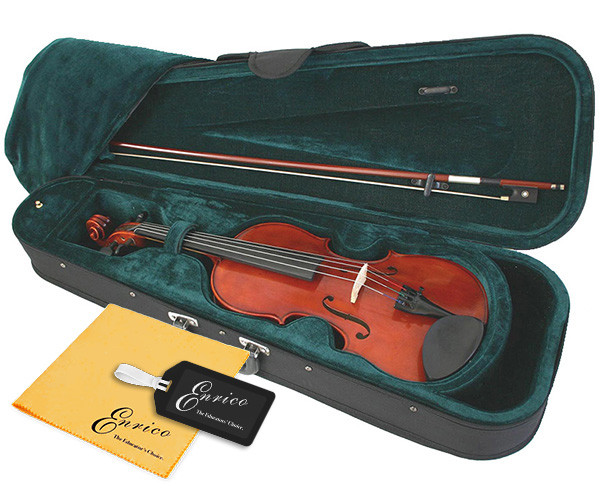 Enrico Student Extra violin 3/4 full size front view with case and bow