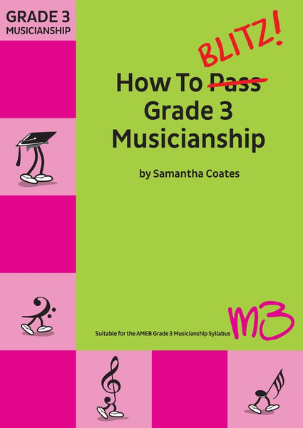 Cover of How to Blitz Musicianship Grade 3 workbook featuring conversational theory explanations and structured worksheets.