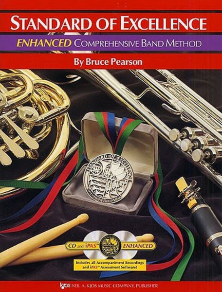 Standard of Excellence Drums and Mallet Percussion Book 1 cover with online access for beginner school band students.