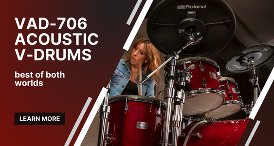 Women rocking out on premium VAD-706 Cherry Red Drum Kit