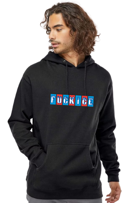 Black Unisex Heavyweight Hoodie with FUCKICE Graphic