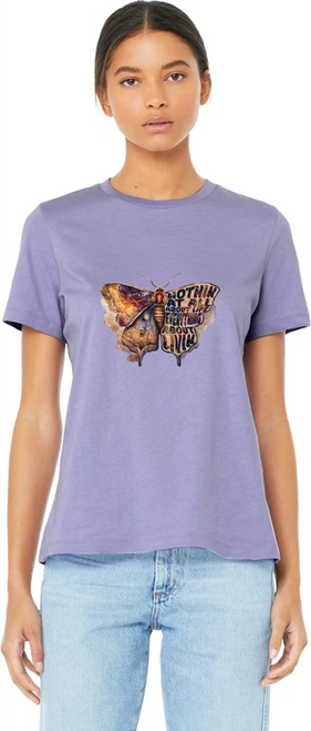 Dark Lavender Women's Relaxed Crew short sleeve t-shirt with Moth lyrics and graphic