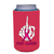 Pink koozie with decal of skeleton middle finger with pink ribbon around it and fuck cancer text