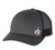 Black/Black trucker hat with decal of skeleton middle finger with pink ribbon hanging