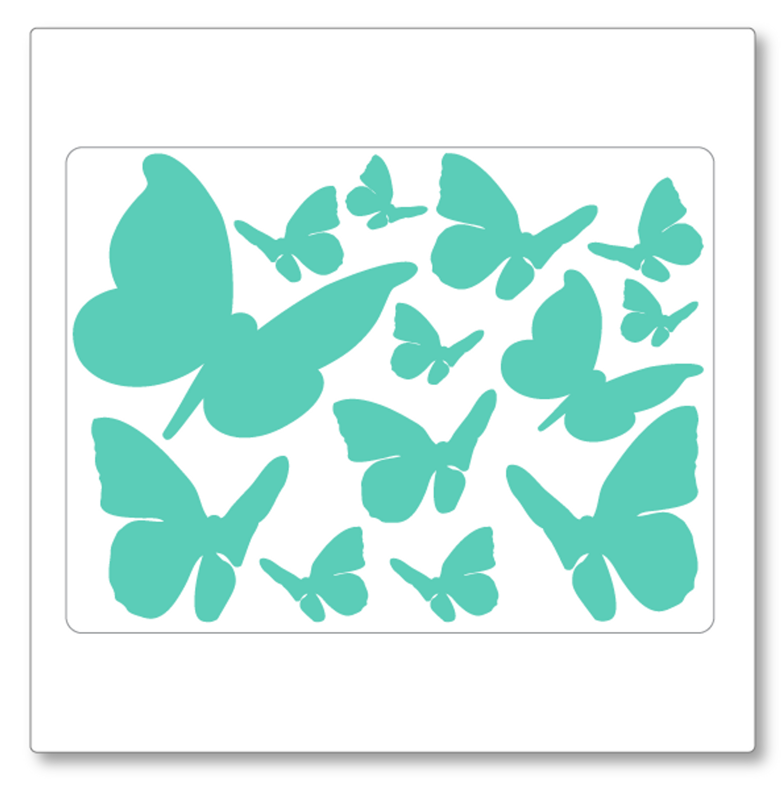 Our butterflies vinyl decal decal contains thirteen butterflies of varying size. Shown here in mint on white.