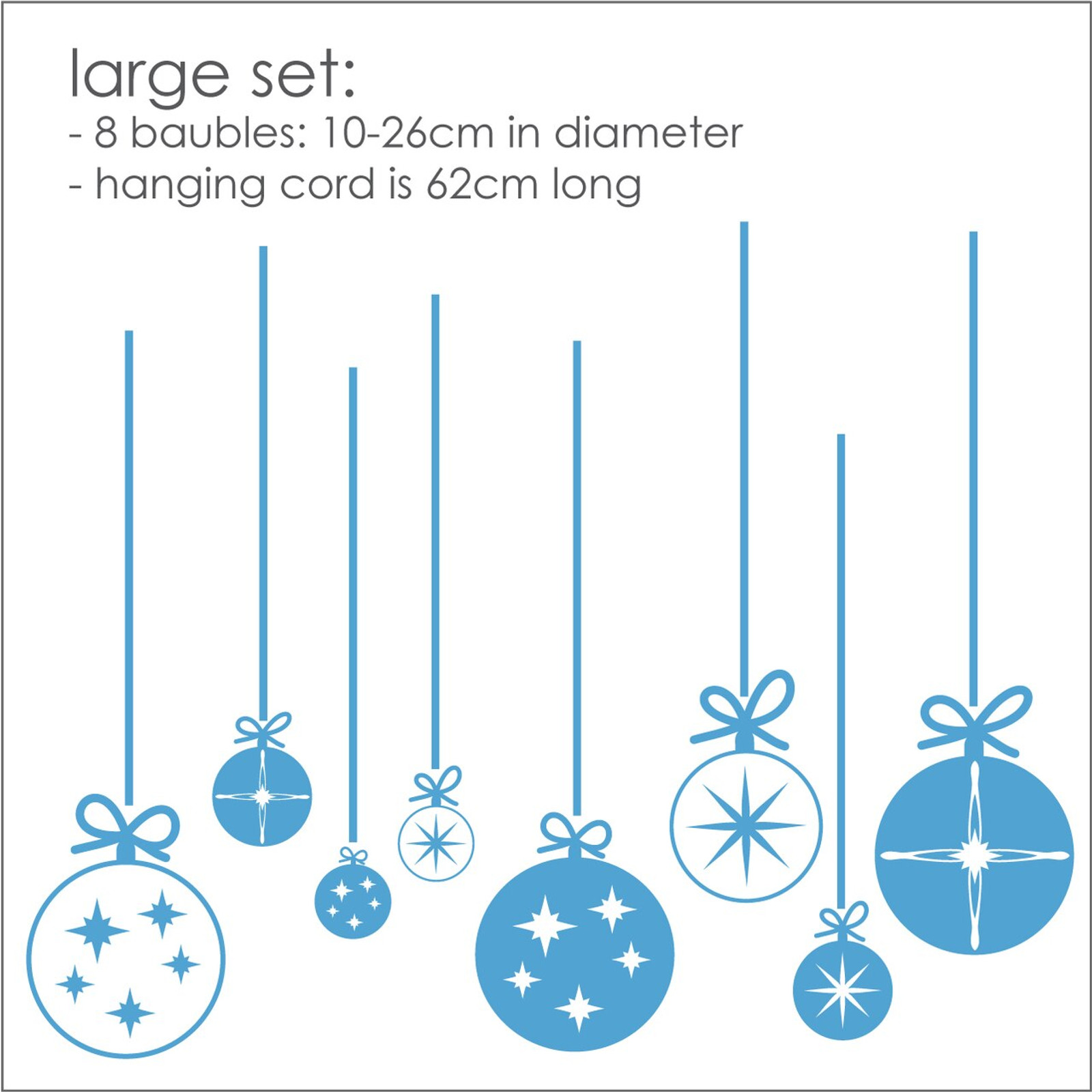 Delightful large cute Christmas baubles. Use these to create a pop of colour in your Christmas decorations. Shown in ice blue.