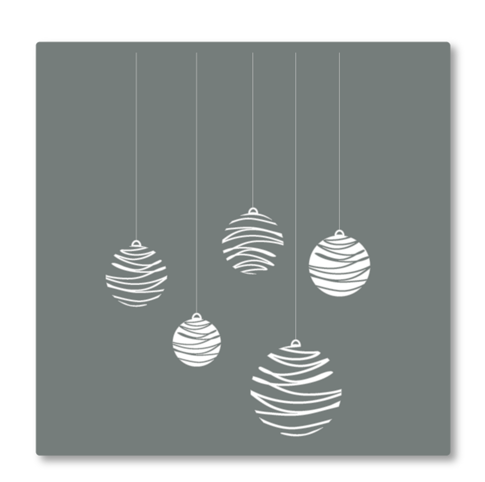 Delightful Christmas baubles, modern in style. Use these to create a pop of colour in your Christmas decorations. Shown as white on grey.