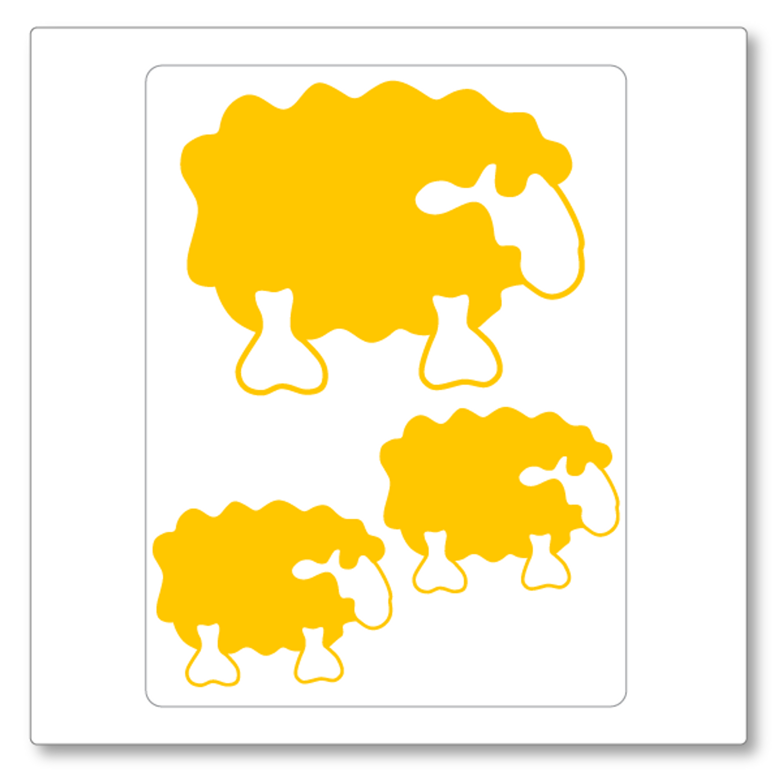 Our fluffy sheep wall decal contains three sheep, two small and one larger. Shown in yellow on white.