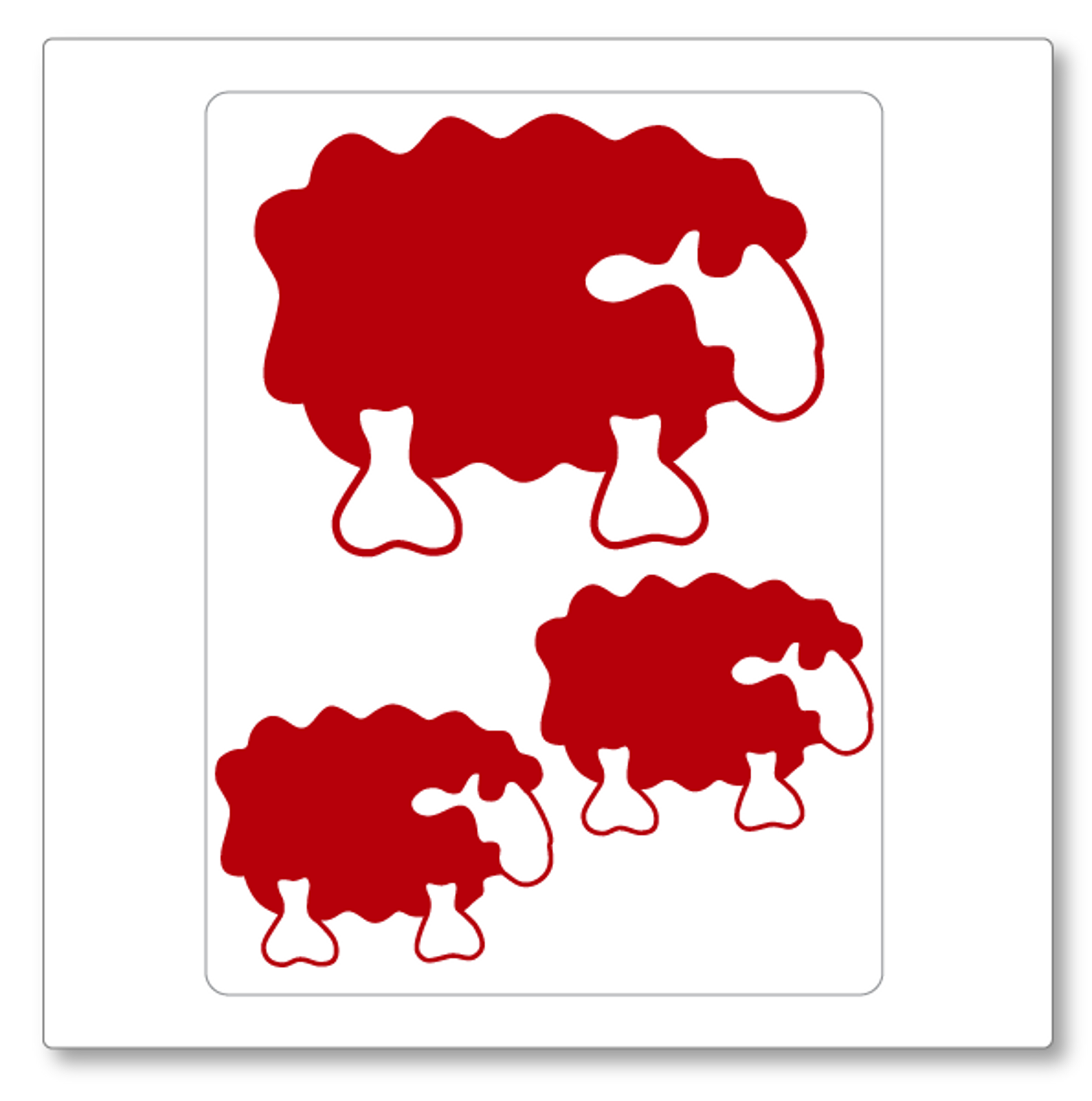 Our fluffy sheep wall decal contains three sheep, two small and one larger. Shown in dark red on white.