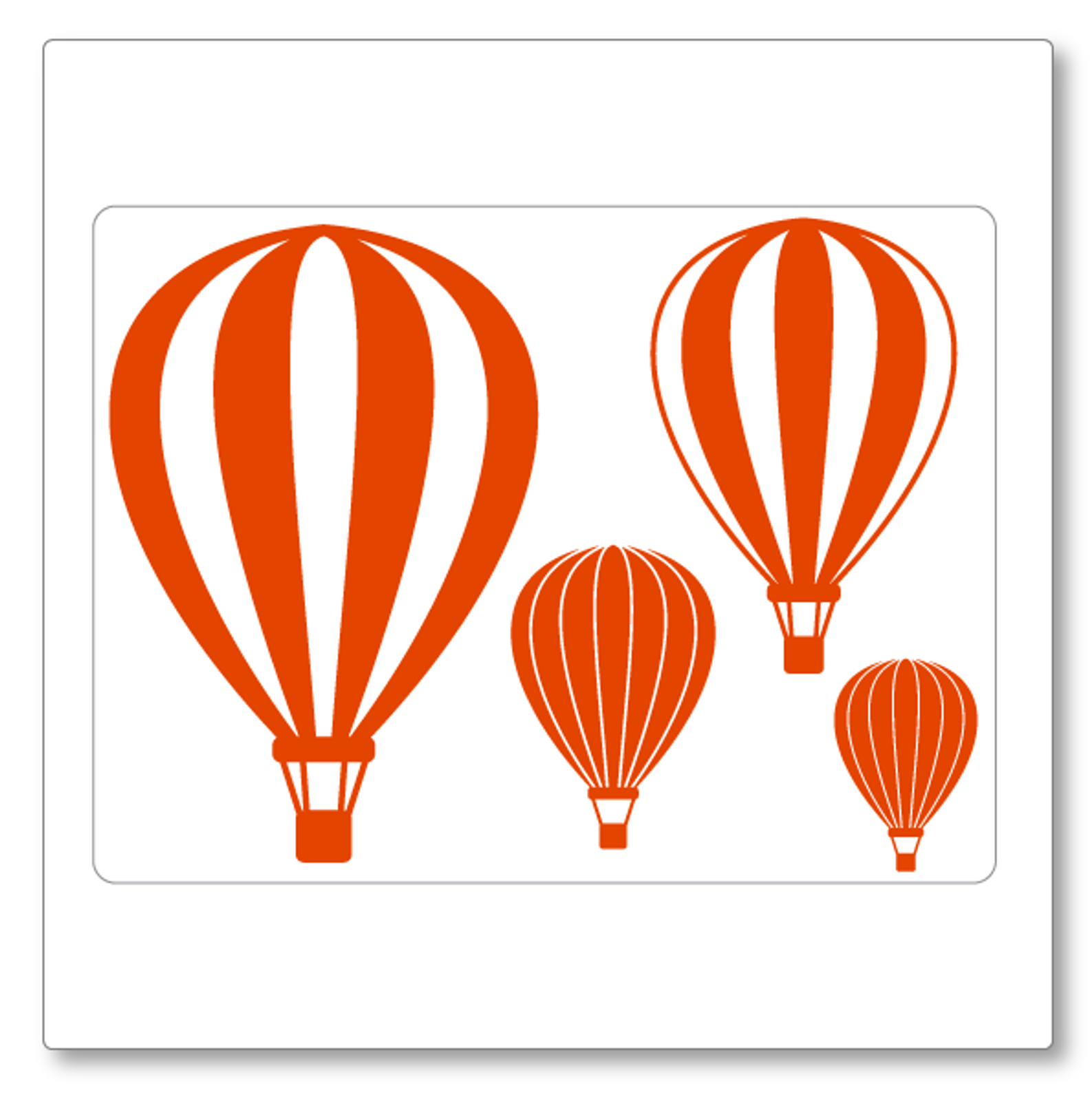 A set of four hot air balloons floating in the air. Two smaller and two larger. Single colour. Shown here in orange.