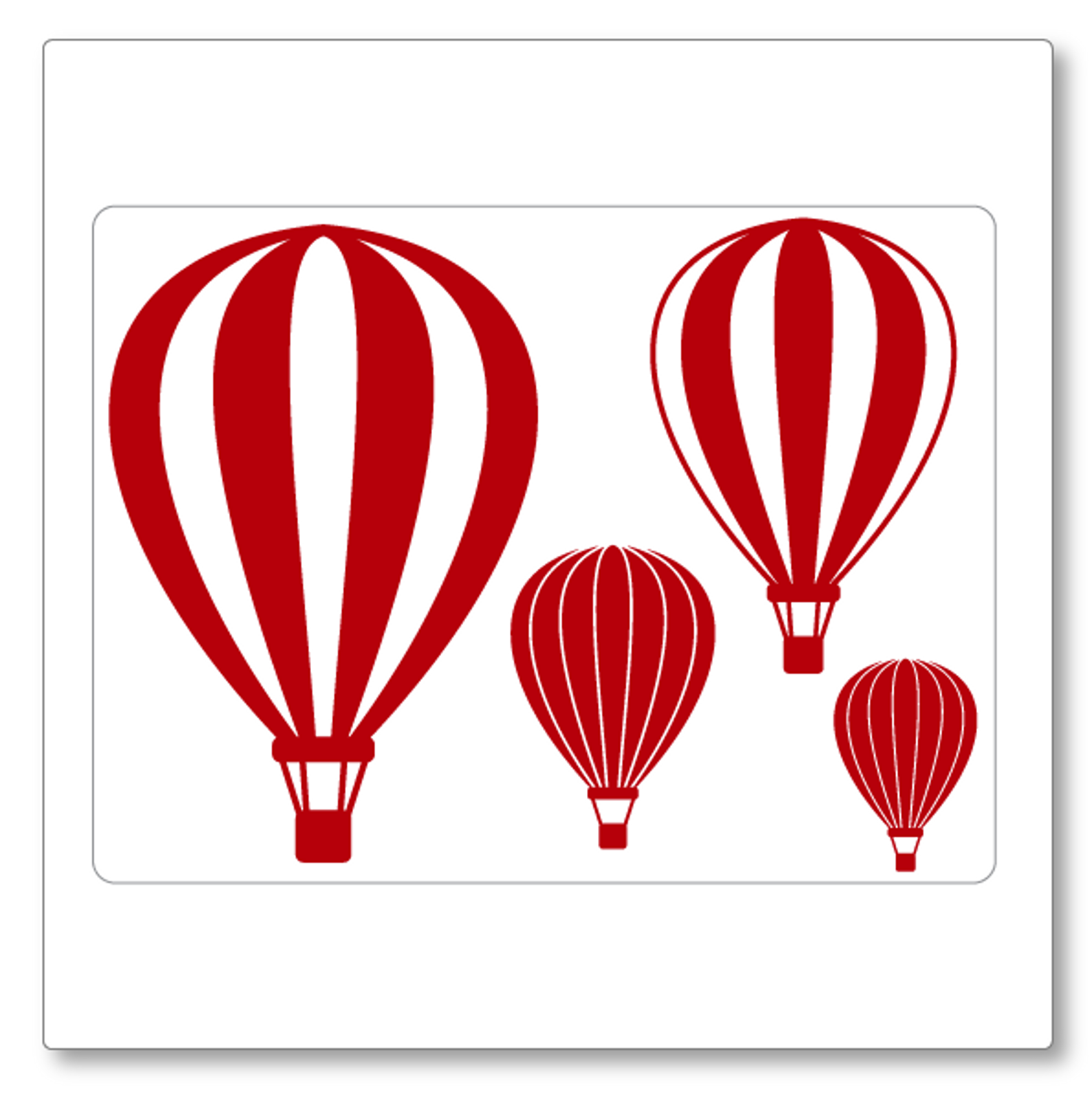 A set of four hot air balloons floating in the air. Two smaller and two larger. Single colour. Shown here in dark red.