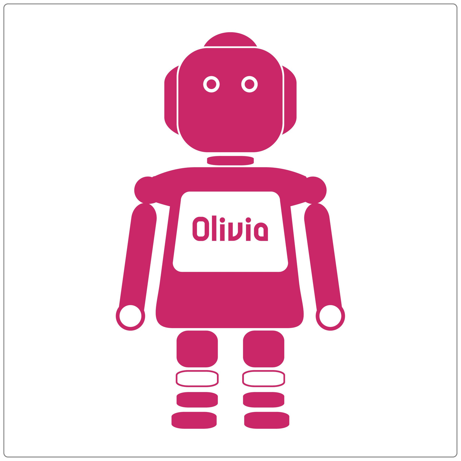 Our robot girl (large) vinyl decal stands alone and has a space for you to put your name. Shown here in  pink.