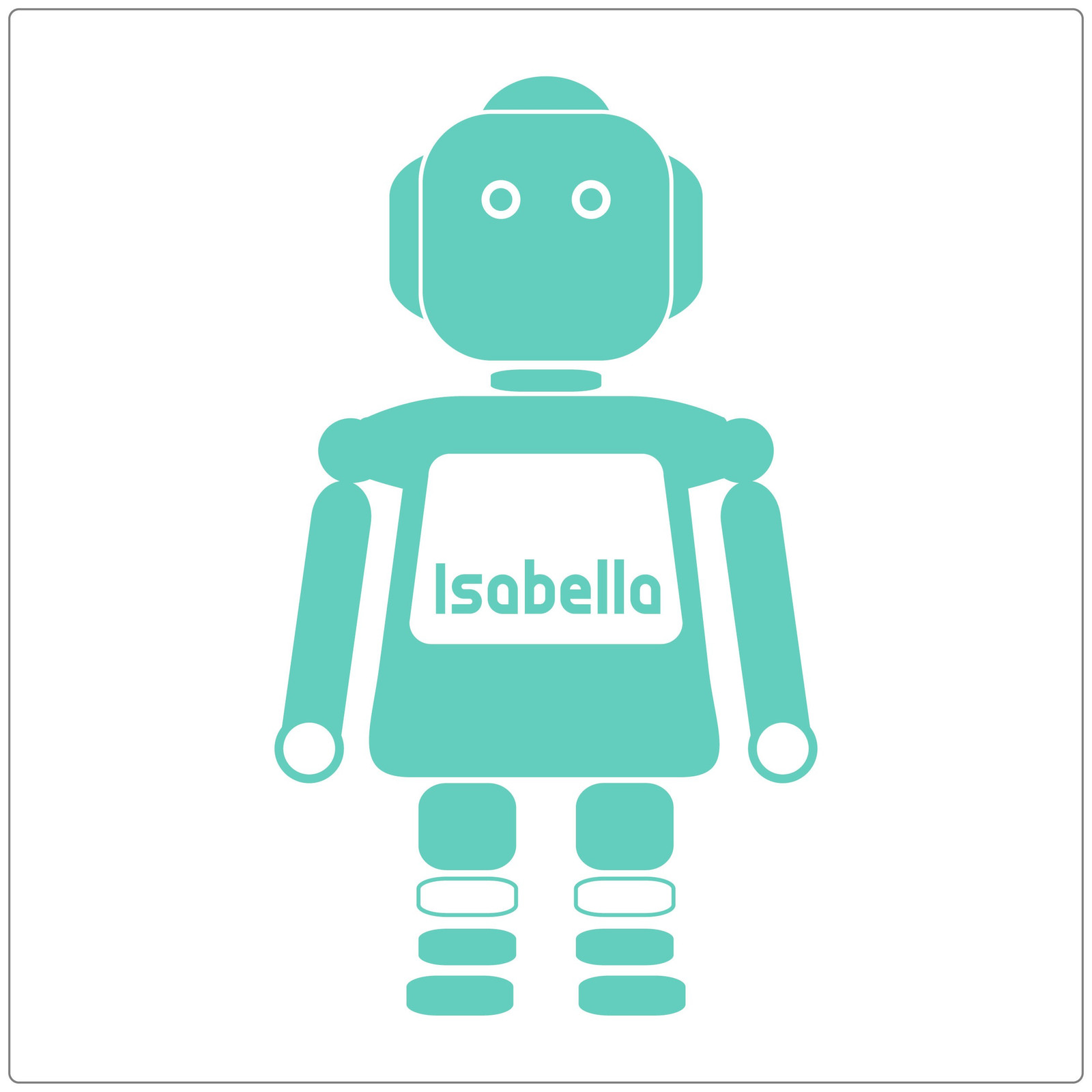 Our robot girl (large) vinyl decal stands alone and has a space for you to put your name. Shown here in mint pink.