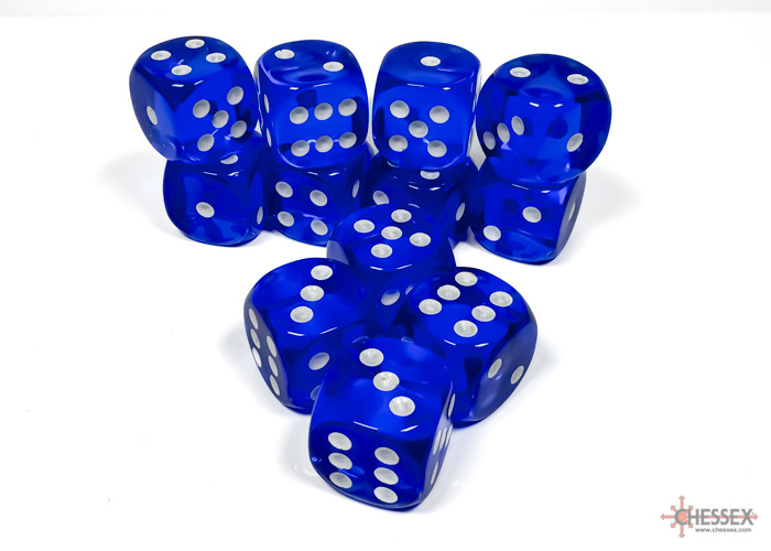 Translucent: 16mm D6 Blue/White (12)