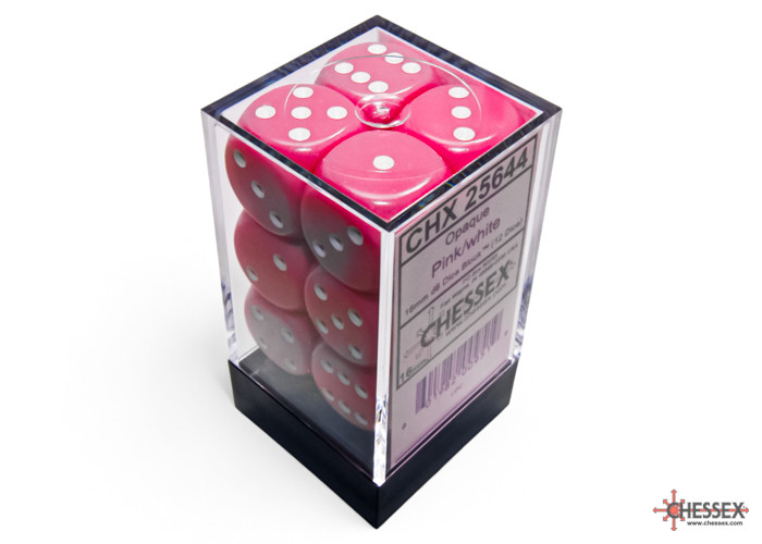 Opaque: 16mm D6 Pink/ White (12)
