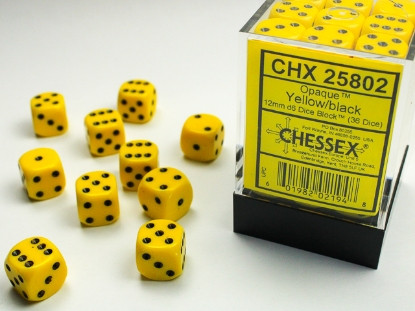 Opaque: 12mm D6 Yellow/Black (36)