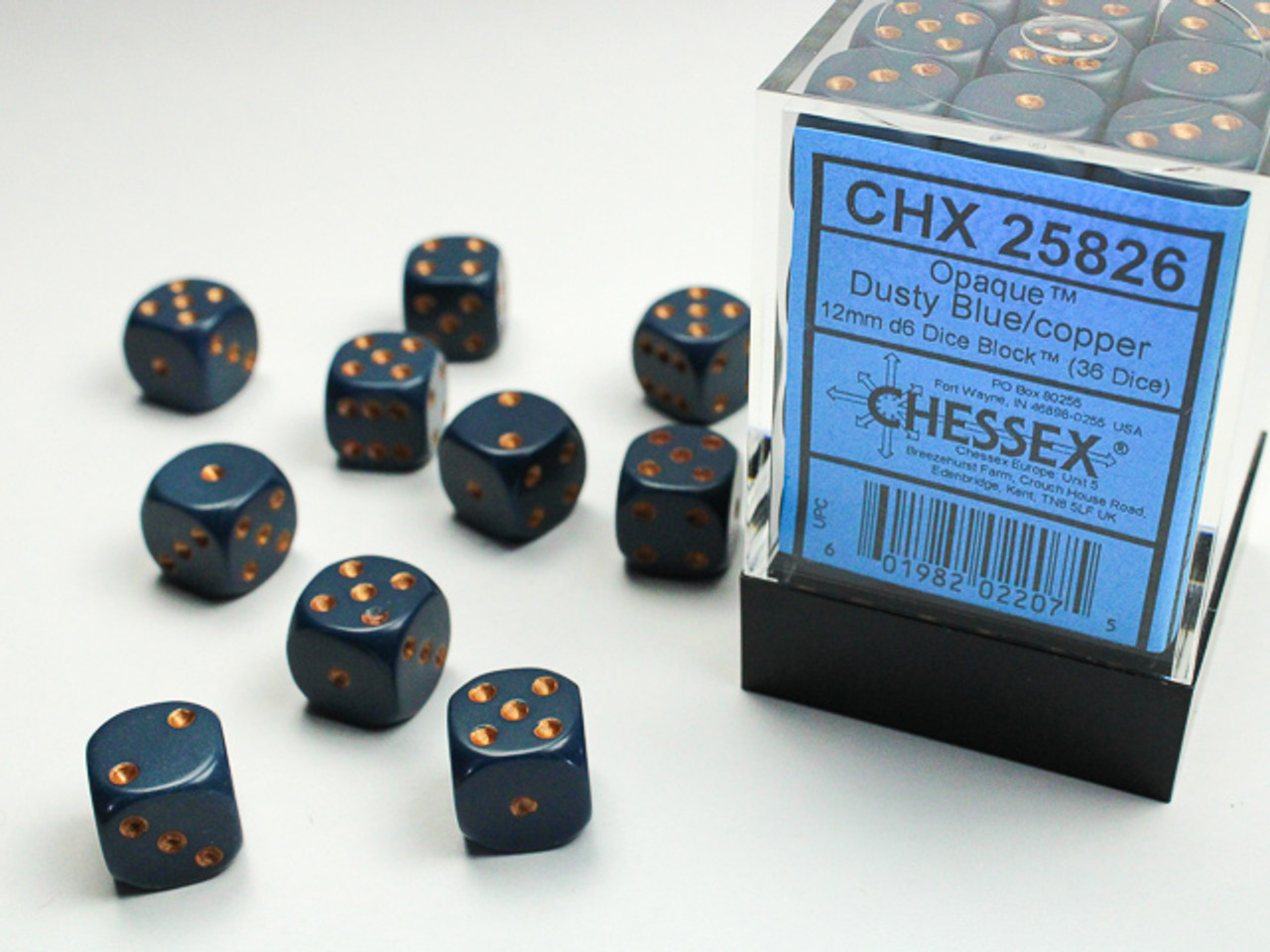 Opaque: 12mm D6 Dusty Blue/Copper (36)