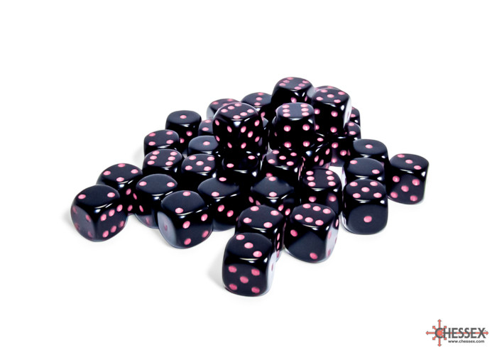 Opaque: 12mm d6 Black/pink Dice Block (36 dice)