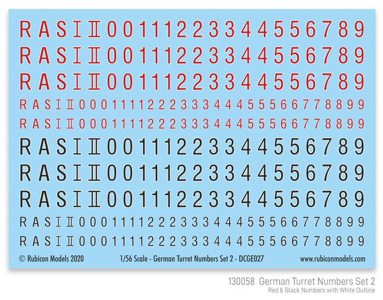 German Turret Numbers Set #2 (Red & Black Lettering with White Outline)