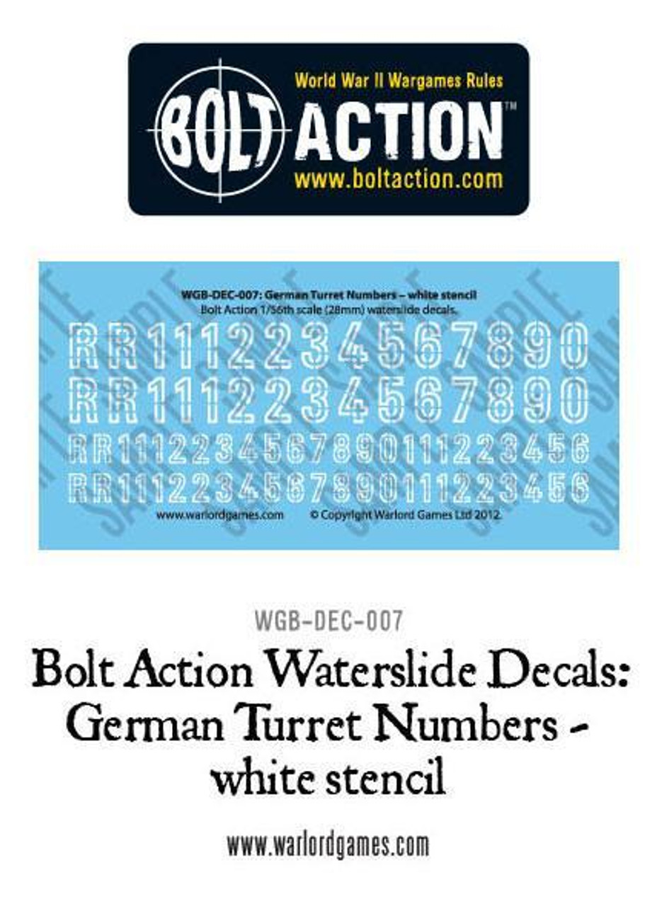 German Turret Numbers - white stencil - Decal Sheet - 28mm