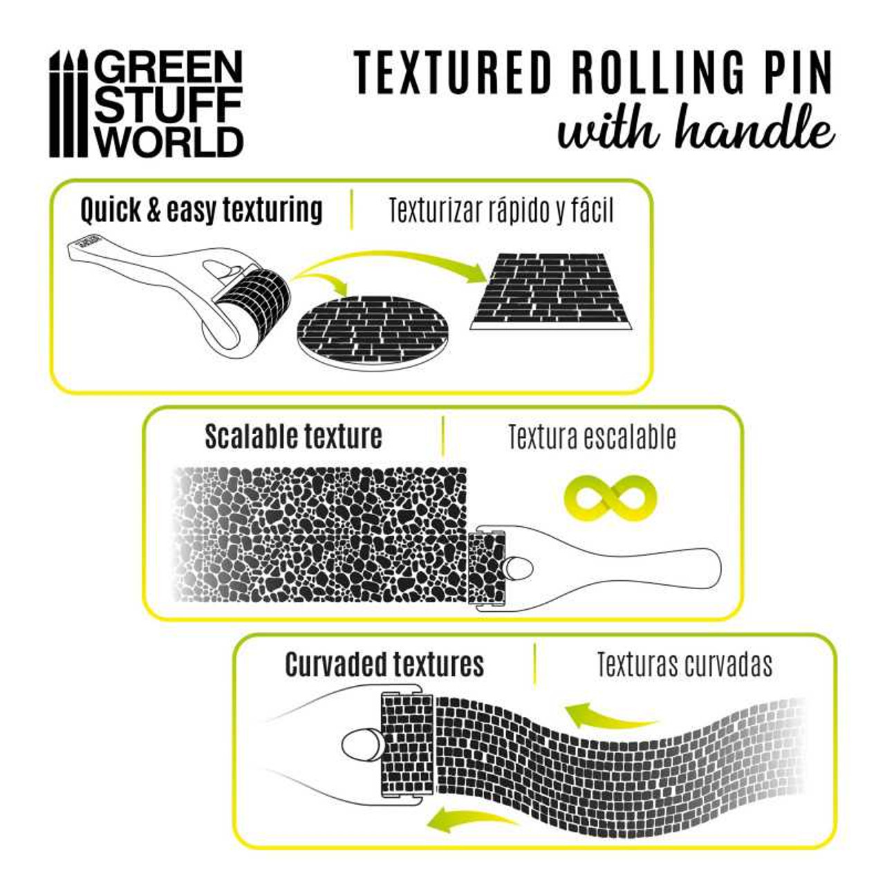 Rollin pin with Handle - Cobblestone 15mm