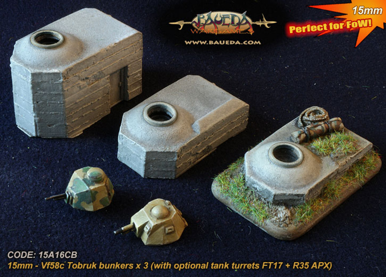 Vf58c Tobruk bunkers ( x3)(w/ tank turrets FT17 + R35 APX)