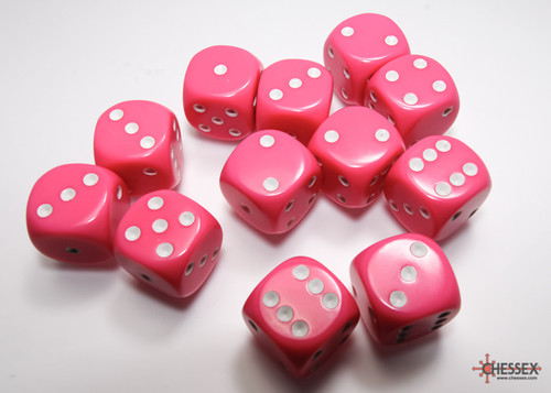 Opaque: 16mm D6 Pink/ White (12)