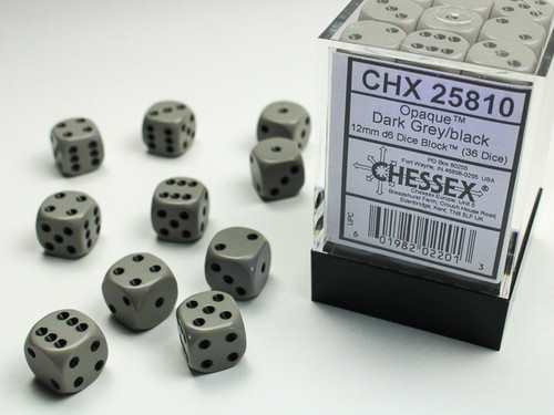 Opaque: 12mm D6 Grey/Black (36)