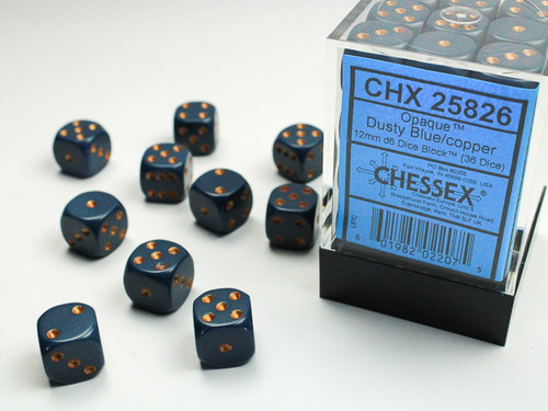 Opaque: 12mm D6 Dusty Blue/Copper (36)